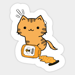 Naughty orange cat spilled a jar of honey Sticker